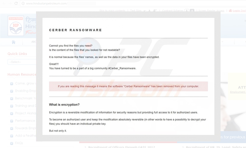 Is HPCL's Website Under Cerber Ransomware Attack?